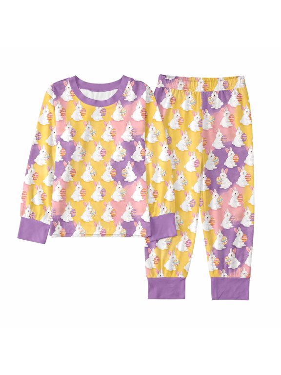 Toddler Boys Easter Pajamas Crewneck Soft Comfort Long Sleeve Top Pants Set Bunny Printed Girls Pjs Size 3-4 Years