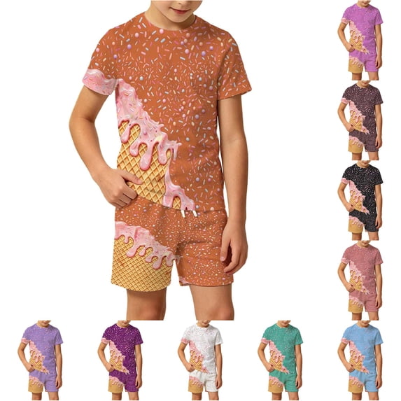 Toddler Boys Ensemble Printed Short Sleeve Casual Fall Pretty Summer for Boys Active Vacation Comfortable Shorts Set