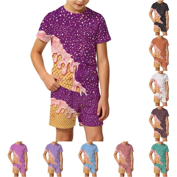 Toddler Boys Ensemble Printed Short Sleeve Casual Fall Pretty Summer for Boys Active Vacation Comfortable Shorts Set
