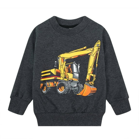 Toddler Boys Fall Cotton Clothes Grey Excavator Crewneck Sweatshirts 4T (054)