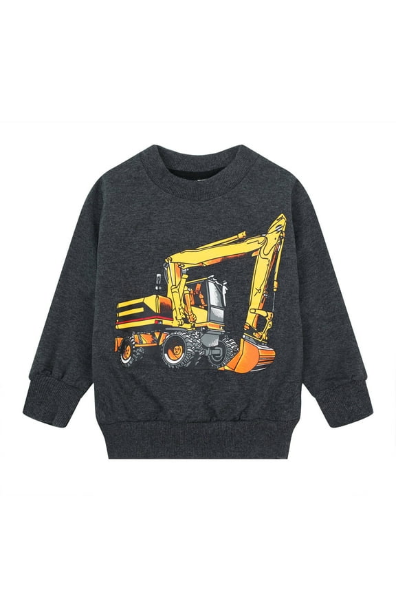 Toddler Boys Fall Cotton Clothes Grey Excavator Crewneck Sweatshirts 4T (054)
