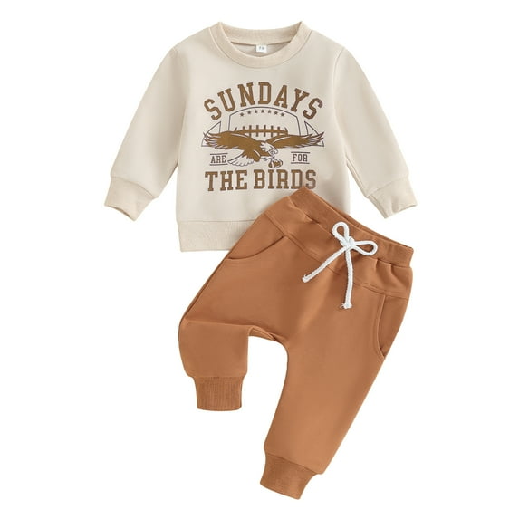 Toddler Boys Fall Outfits Letter Eagle Print Crew Neck Long Sleeve Sweatshirts and Long Pants 2Pcs Clothes Set