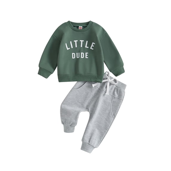 Toddler Boys Fall Outfits Letter Print Crew Neck Long Sleeve Sweatshirts and Long Pants 2Pcs Clothes Set
