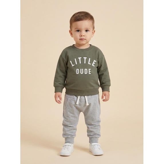 Toddler Boys Fall Outfits Letter Print Crew Neck Long Sleeve Sweatshirts and Long Pants 2Pcs Clothes Set