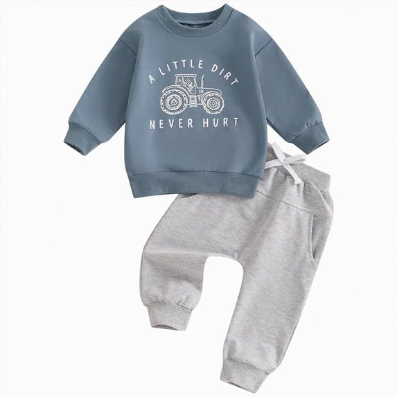 Toddler Boys Fall Winter Clothes 2 Piece Outfits 12 18 24 Months 1T 2T 3T 4T Cartoon Cars Printed Crewneck Sweatshirt and Sweatpants Set Casual Loose Lightweight,Blue,18-24 Months