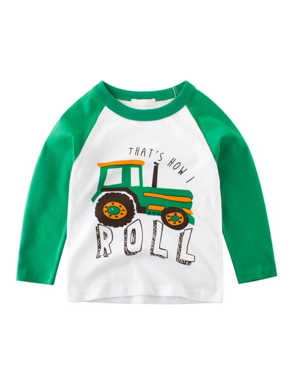 Toddler Boys Farm Tractor Slogan Raglan Long Sleeve Tee For Farm Visit Park Daily