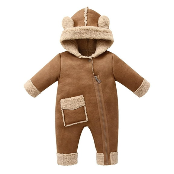 Toddler Boys Girls Fluffy Jumpsuit - Warm Windproof Winter Jumpsuit With Bear Ears Hood Winter Snowsuit Clothes Baby Girls Clothes 12-18 Months