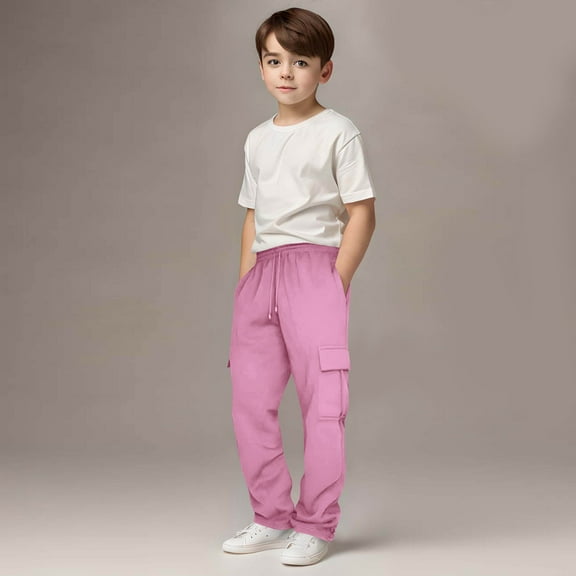 Toddler Boys Fleece Sweatpants with Pockets- Casual Elastic Waist Soft Drawstring Joggers Gray Size 7 T