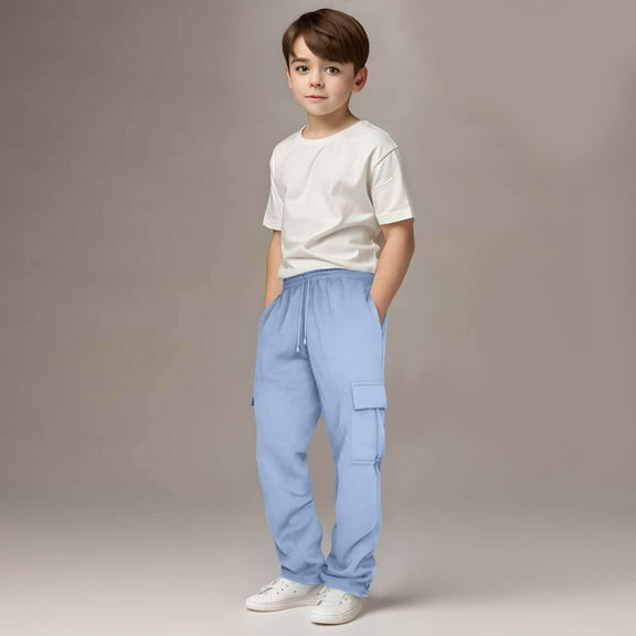 Toddler Boys Fleece Sweatpants with Pockets- Casual Elastic Waist Soft Drawstring Joggers Gray Size 7 T