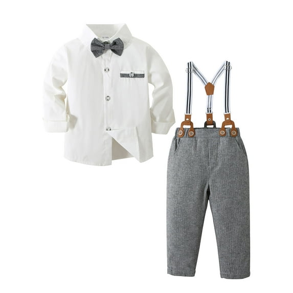 Toddler Boys Gentleman Outfits Suits Baby Formal Clothes Shirt Suspender Pants Bow Tie 12 Months-5T