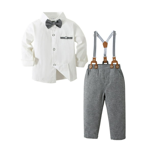 Toddler Boys Gentleman Outfits Suits Baby Formal Clothes Shirt Suspender Pants Bow Tie 12 Months-5T