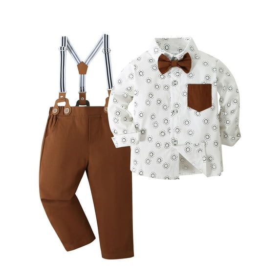 Toddler Boys Gentleman Outfits Suits Baby Formal Party Clothes Set+ Suspender Pants Bow Tie 12 Months-5T