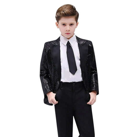 Toddler Boys Gentleman's Blazer Blazer Formal Suit Red Sequin Jacket Black,4-5T