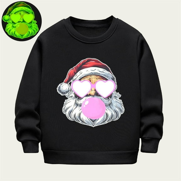 Toddler Boys Girl Sweatshirts Fleece Lined Crewneck Pullover Luminous Santa Claus Graphic Top Fall Winter Warm Clothes 2-12 Years