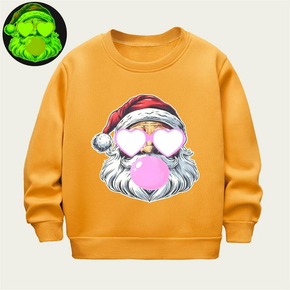 Toddler Boys Girl Sweatshirts Fleece Lined Crewneck Pullover Luminous Santa Claus Graphic Top Fall Winter Warm Clothes 2-12 Years