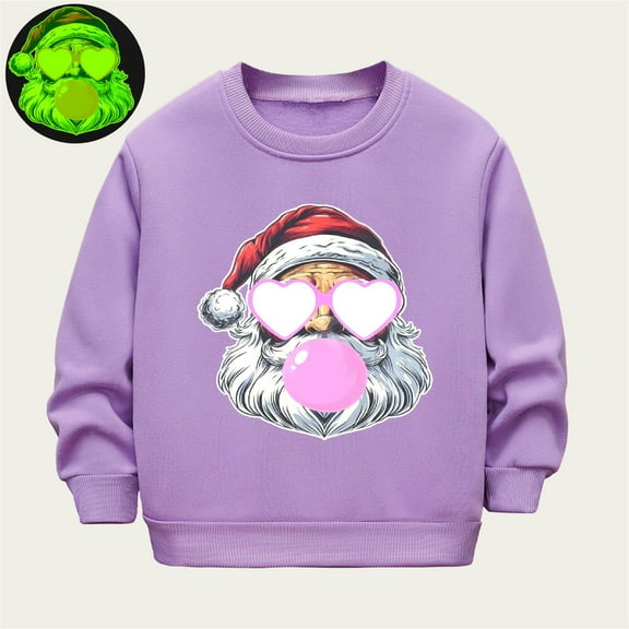 Toddler Boys Girl Sweatshirts Fleece Lined Crewneck Pullover Luminous Santa Claus Graphic Top Fall Winter Warm Clothes 2-12 Years