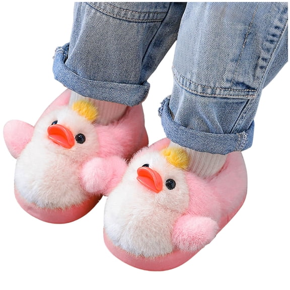Toddler Boys Girl's Cute Duck Fuzzy Slippers Soft Sole Non Slip Plush House Slippers Cartoon Warm Winter House Shoes Black Size 6 Toddler