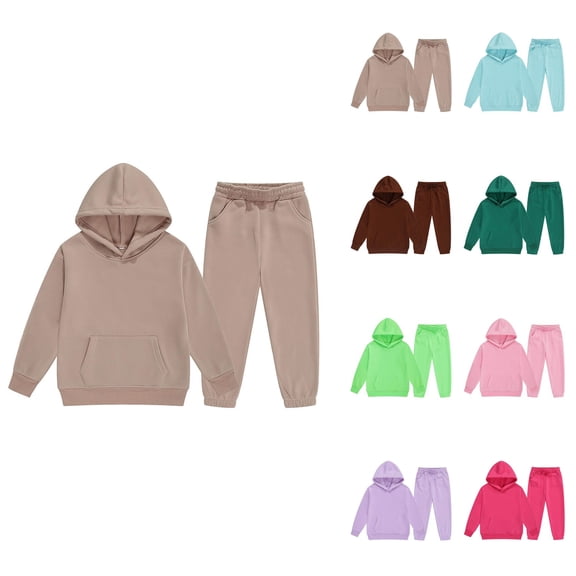 Toddler Boys Girls 2-Piece Long Sleeve Hooded Sweatsuit Set – Warm Solid Pullover Sweatshirt & Jogger Sweatpants Tracksuit Outfit