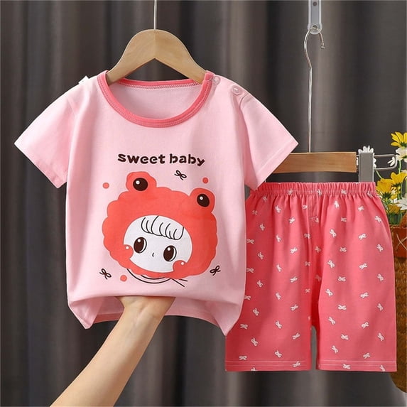 Toddler Boys Girls 2 Piece Outfits, Cute Thin Printed Short Sleeve T-Shirt and Shorts Pajamas Set, Summer Casual Daily Wear for School Home | TruHer,Watermelon Red 3 Years