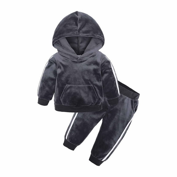 Toddler Boys Girls 2PCS Velvet Tracksuit Hooded Sweatshirt Sweatpants Sweatsuit Kids Fleece Outfits Set New Tracksuit for Girls Dark Gray 6-7 Years