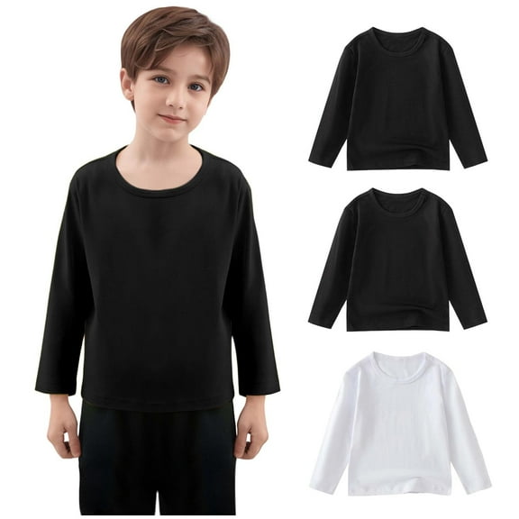 Toddler Boys Girls 3 Pack Cotton T-Shirts, Baby Fall Long Sleeve Solid Crewneck Tees