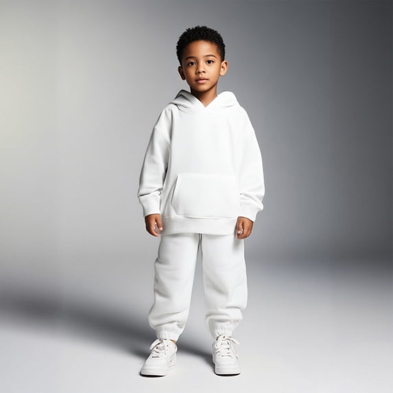 Toddler Boys Girls Active Sweatsuit 2 Piece Long Sleeve White Hooded Sweatsuits Pullover and Jogger Pants Winter Clothes Teen Girl Trendy Clothes2-3 Years