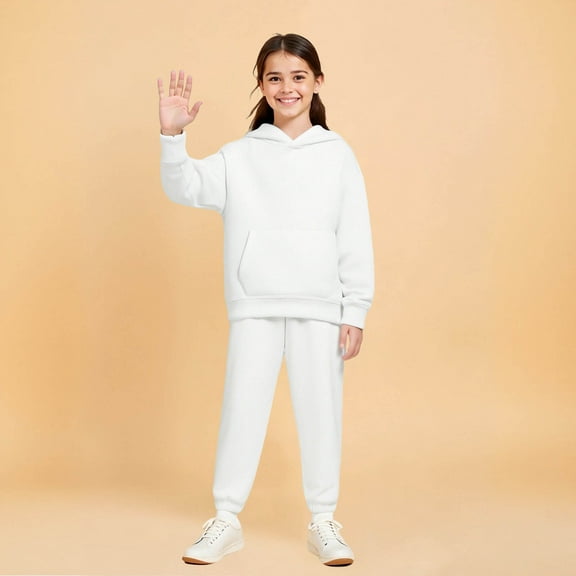 Toddler Boys Girls Active Sweatsuit 2 Piece Long Sleeve White Hoodie Sweatpants Fall Winter Clothes Girls Sets 3-4 Years