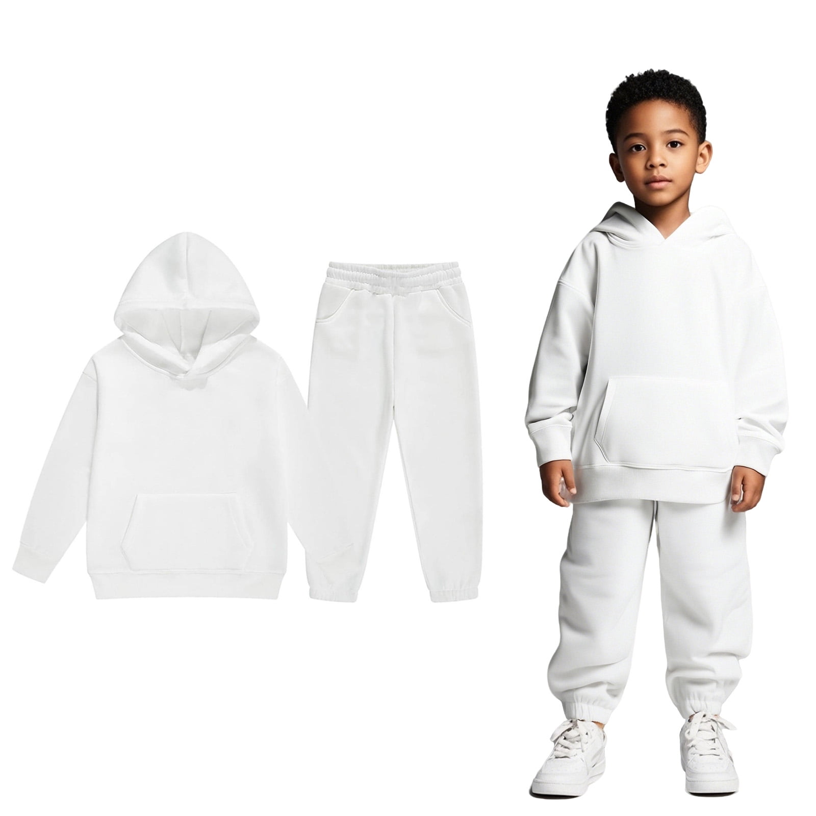 Toddler Boys Girls Active Sweatsuit Piece Long Sleeve White