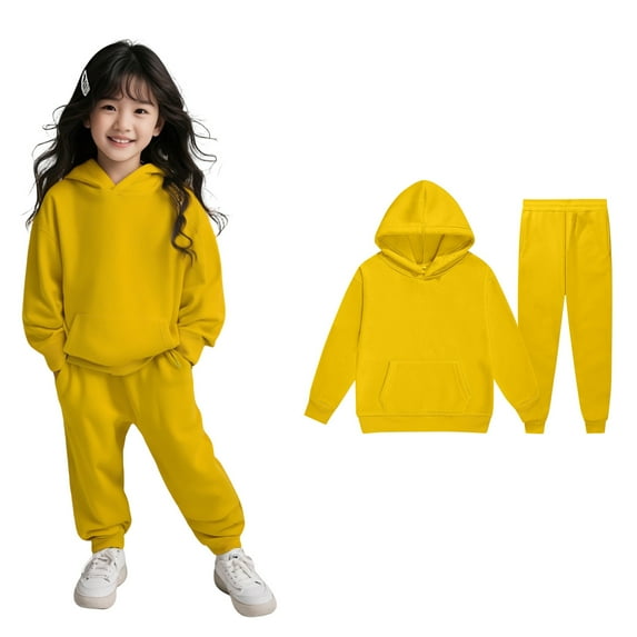 Toddler Boys Girls Active Sweatsuit,2 Piece Long Sleeve Yellow Hoodie Sweatshirt and Jogger Pants Fall Clothes Boys Girls Athletic Clothes Sets 2-3 Years