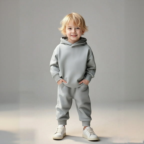 Toddler Boys Girls Active Sweatsuit 2PC Long Sleeve Grey Basic Hoodie Sweatpants Joggers Set Fall Clothes Girls Jogger Set 2T