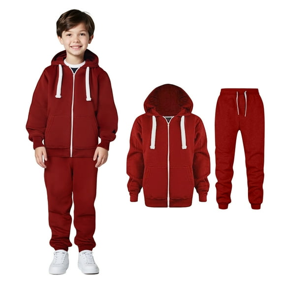 Toddler Boys Girls Active Sweatsuit 2PC Long Sleeve Zip up Red Pullover Hoodie Sweatshirt Sweatpants Set Winter Clothes Boys Sets 3-4 Years Kids Clothing