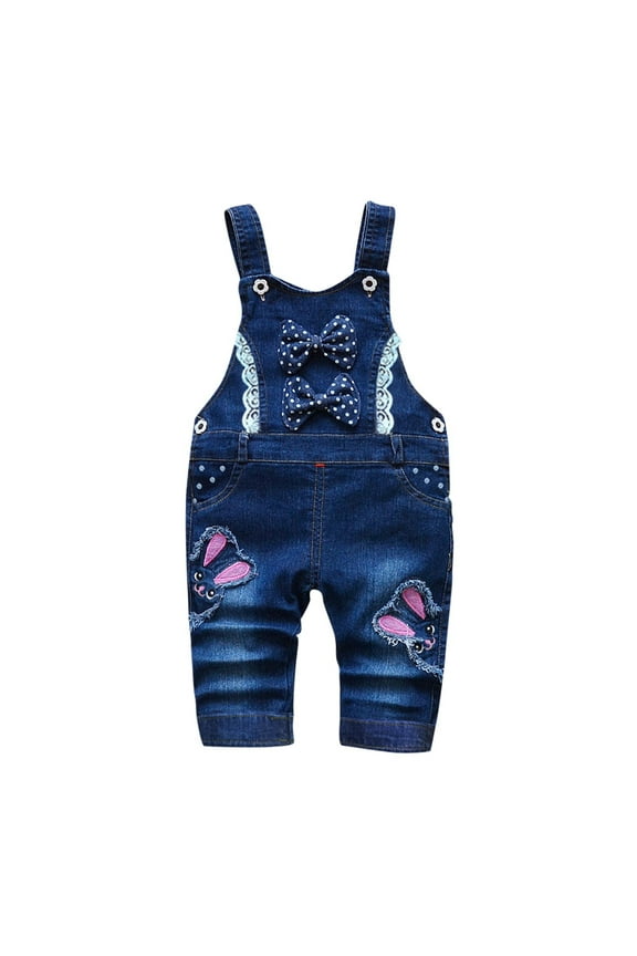 Toddler Boys Girls Adjustable Jean Overalls Casual Outdoor Newborn Denim Jumpsuits Loose Fit Cute Embroidery Rabbit Bib Pants