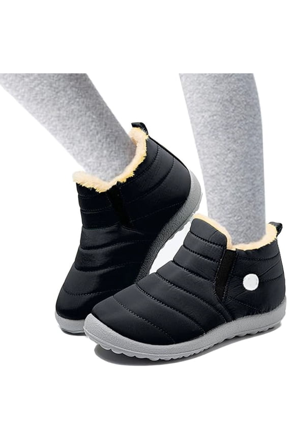Toddler Boys Girls Ankle Snow Boots Waterproof Non Slip Hiking Booties Kids Slip On Fleece Lined Short Winter Boots Black Size 12 Little Child