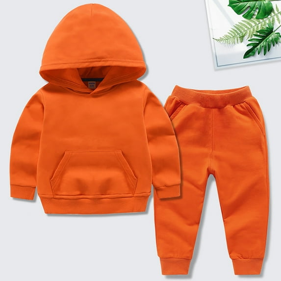 Toddler Boys Girls Autumn Winter Outfit Solid Color Cotton Hooded Sweater Shirt Pant 2Pcs Girls Boy Sports Clothes Set