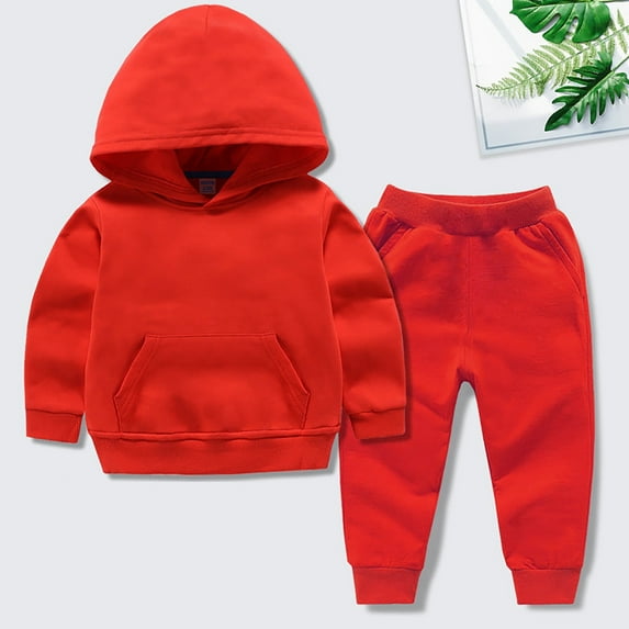 Toddler Boys Girls Autumn Winter Outfit Solid Color Cotton Hooded Sweater Shirt Pant 2Pcs Girls Boy Sports Clothes Set