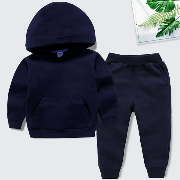 Toddler Boys Girls Autumn Winter Outfit Solid Color Cotton Hooded Sweater Shirt Pant 2Pcs Girls Boy Sports Clothes Set