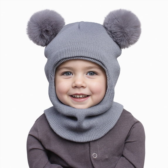 Toddler Boys Girls Beanie Hat Autumn And Winter Pullover Hat Children's Double Ear Hat Solid Color Cute Knitting Yarn Baby Hat