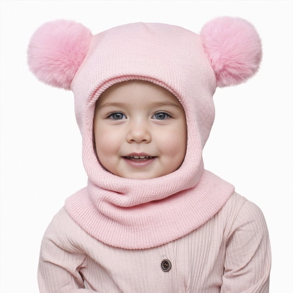 Toddler Boys Girls Beanie Hat Autumn And Winter Pullover Hat Children's Double Ear Hat Solid Color Cute Knitting Yarn Baby Hat