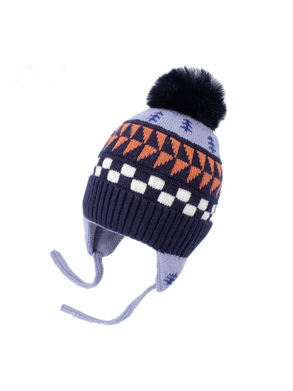 Toddler Boys Girls Beanie Hat Fleece Lined Knit Kids Hat with Ear Flaps Warm Winter Hat Acrylic Watch Hat (1-6 Years)