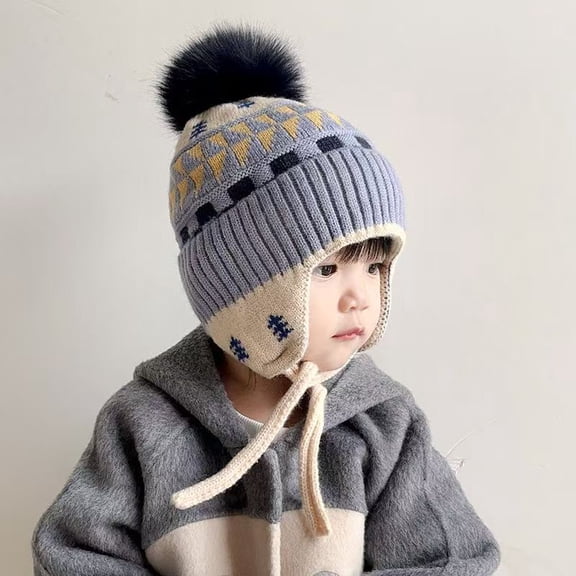 Toddler Boys Girls Beanie Hat Fleece Lined Knit Kids Hat with Ear Flaps Warm Winter Hat Acrylic Watch Hat (1-6 Years)