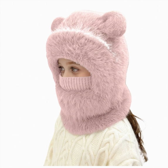 Toddler Boys Girls Beanie Hat Winter Pullover Hat Children's Double Ear Hat Solid Color Cute Knitting Yarn Boys Girls Baby Hat