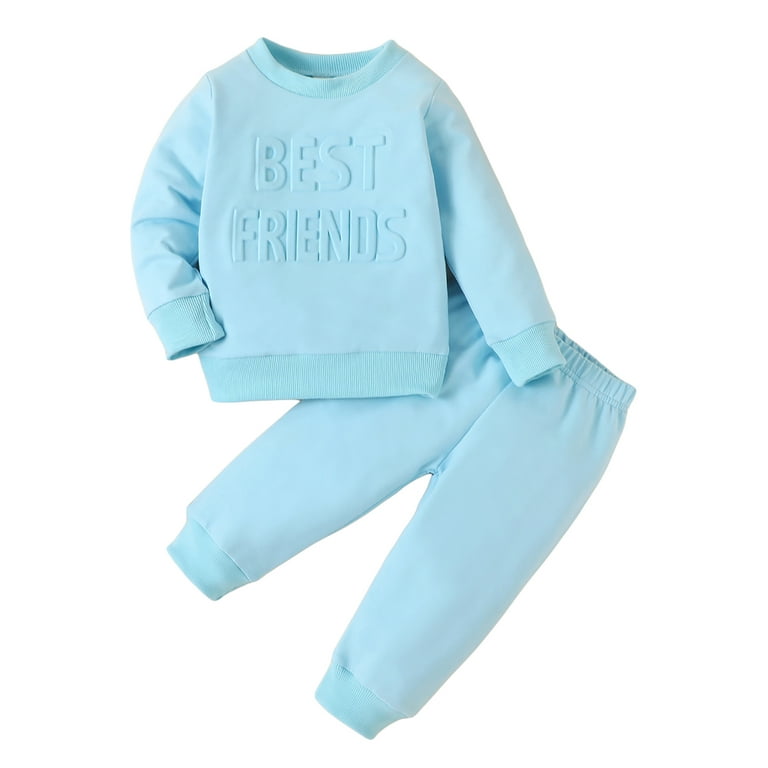 Toddler Boys Girls Best Friends Matching Outfit Letter Print Long Sleeve  Sweatshirt and Pants Set 2 Piece Cute Fall Clothes 