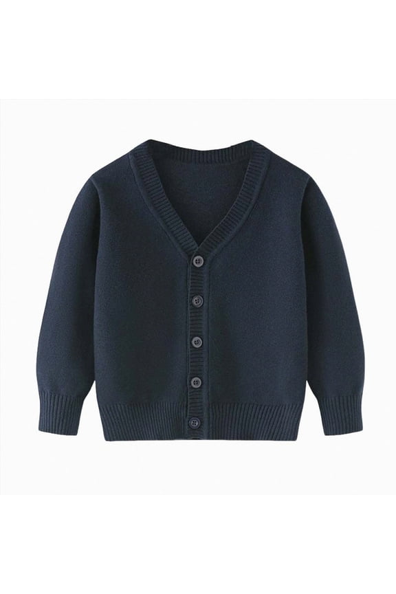 Toddler Boys Girls Button-up Cardigan V-Neck Cotton Knit Sweater Casual Outerwear 6-12 Months 12-24 Months 2T 3T 4T 5T 6T 7T 8T 9T Children(Navy,2-3 Years)