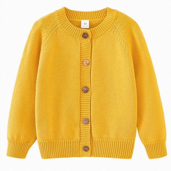 Toddler Boys Girls Cardigan Sweater Casual V Neck Button Down Uniform Sweaters(Yellow,5-6 Years)
