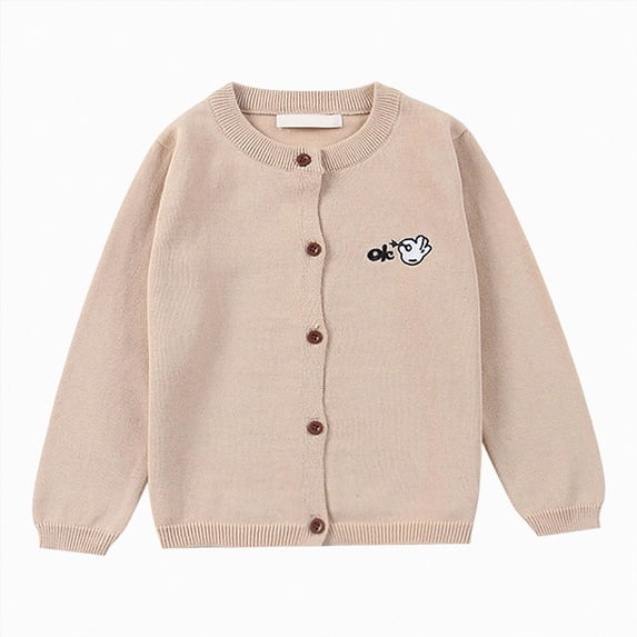 Toddler Boys Girls Cardigan Sweater Cotton School Uniforms Solid Long Sleeve Button Down Sweaters Knit Tops(Beige,5-6 Years)