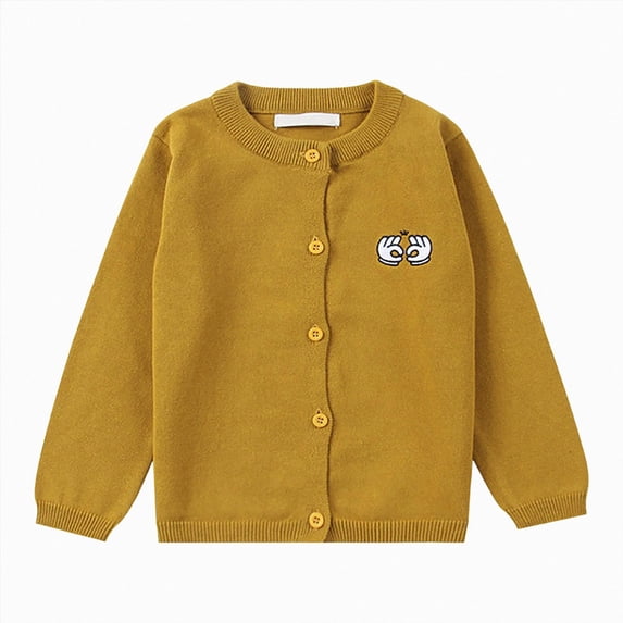 Toddler Boys Girls Cardigan Sweater Cotton School Uniforms Solid Long Sleeve Button Down Sweaters Knit Tops(Yellow,5-6 Years)