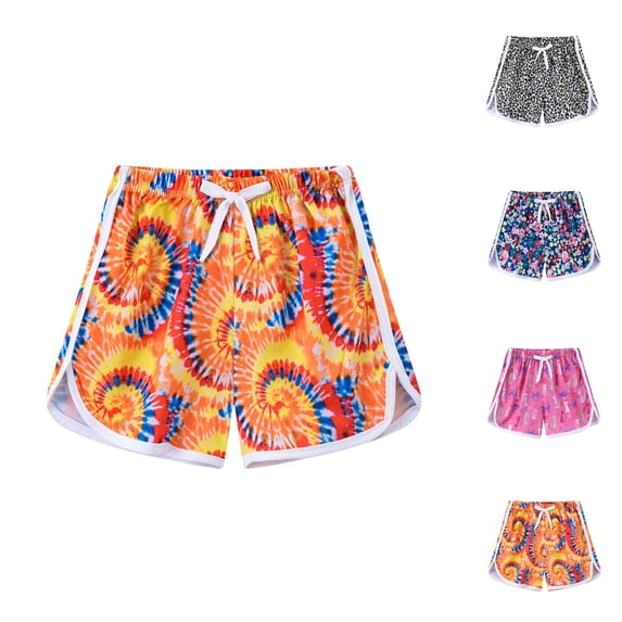 Toddler Boys Girls Cartoon Floral Printed Sport Shorts Kids Beach Shorts with Elastic Waist Summer Holiday Swim Trunks Playwear