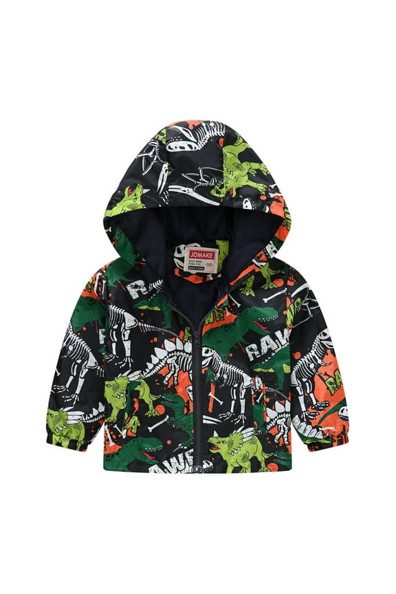 Toddler Boys Girls Casual Jackets Printing Cartoon Hooded Outerwear Zipper Coats Long Sleeve Windproof Coats Orange Size 18-24 Months