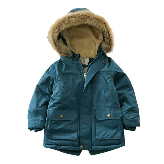 Toddler Boys Girls Coats Padded Winter Parka Puffer Jackets Kids Faux Fur Collar Hooded Winter Warm Coat Overcoats 3-8 Years