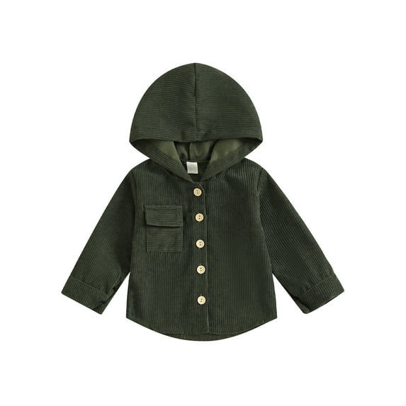 Toddler Boys Girls Corduroy Hoodies Coat Solid Color Long Sleeve Hooded Button-Down Jackets Casual Outerwear